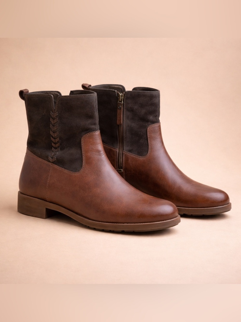 Olukai Kaupili Short Duck Boots Women 7 Waterproof Brown Navy Rain Boots Cozy